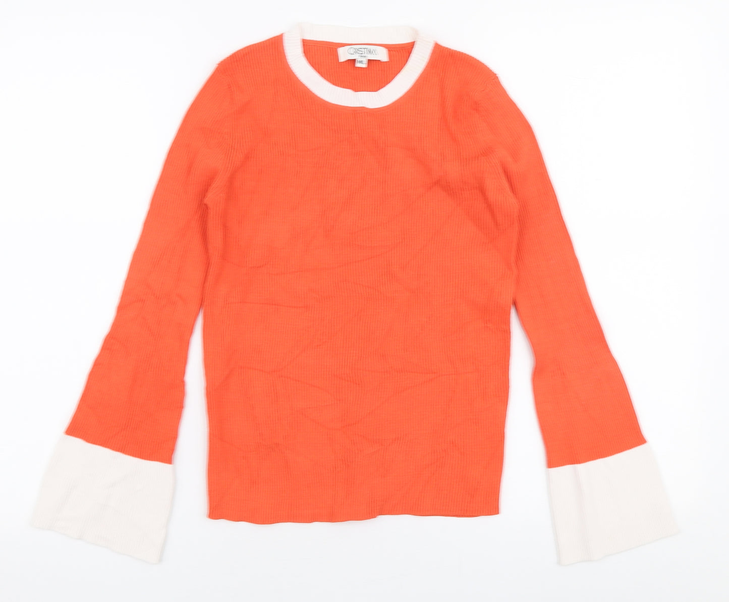 Cristina Womens Orange Round Neck  Cotton Pullover Jumper Size M