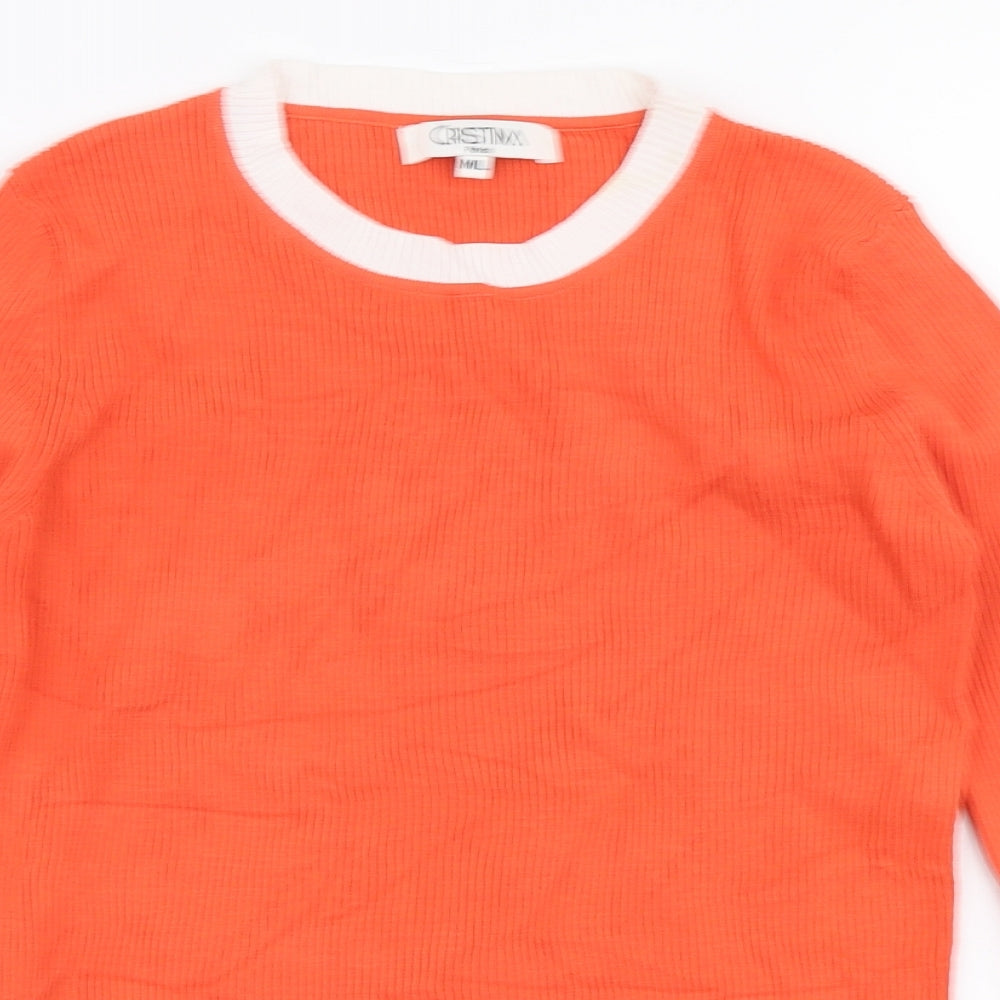 Cristina Womens Orange Round Neck  Cotton Pullover Jumper Size M