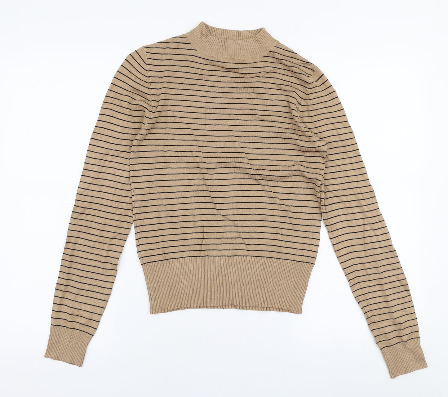 New Look Womens Beige Roll Neck Striped Viscose Pullover Jumper Size 8