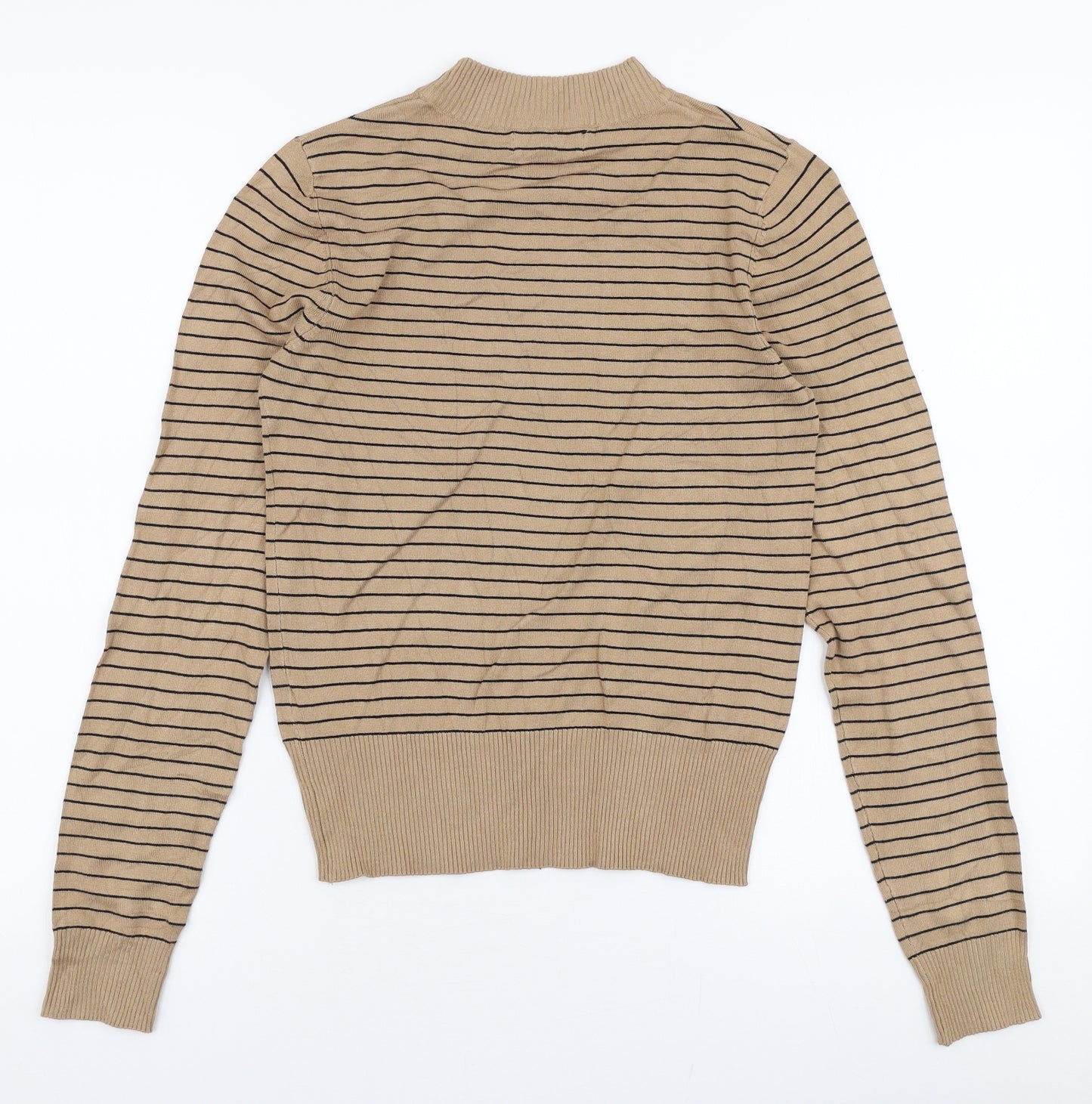 New Look Womens Beige Roll Neck Striped Viscose Pullover Jumper Size 8