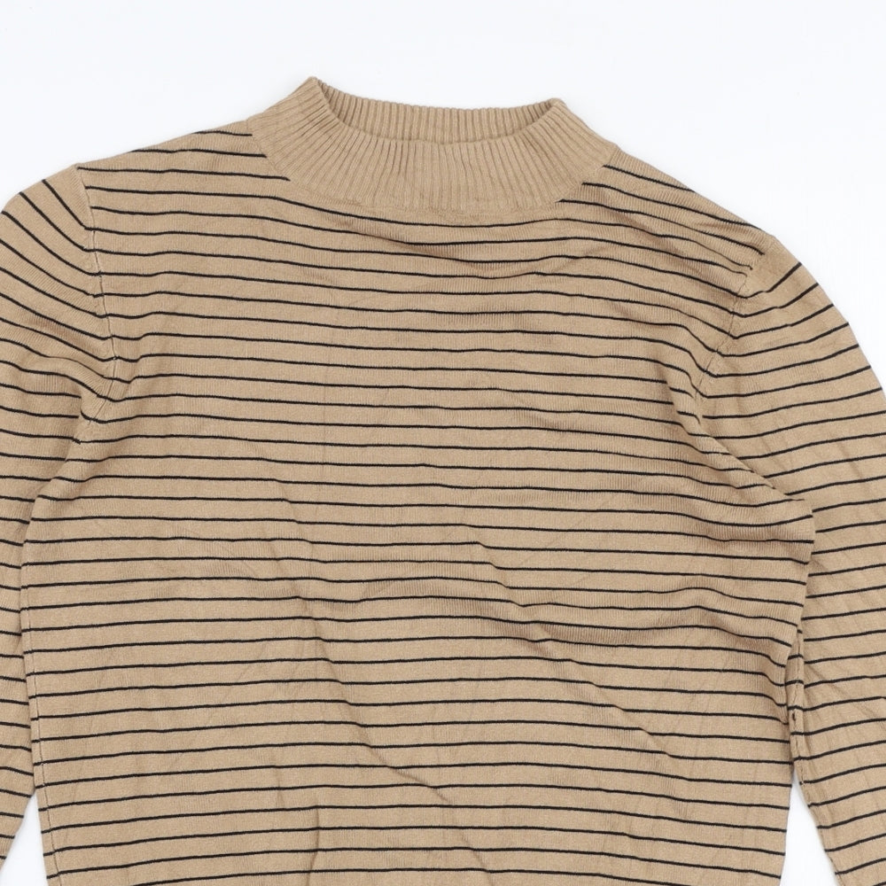 New Look Womens Beige Roll Neck Striped Viscose Pullover Jumper Size 8