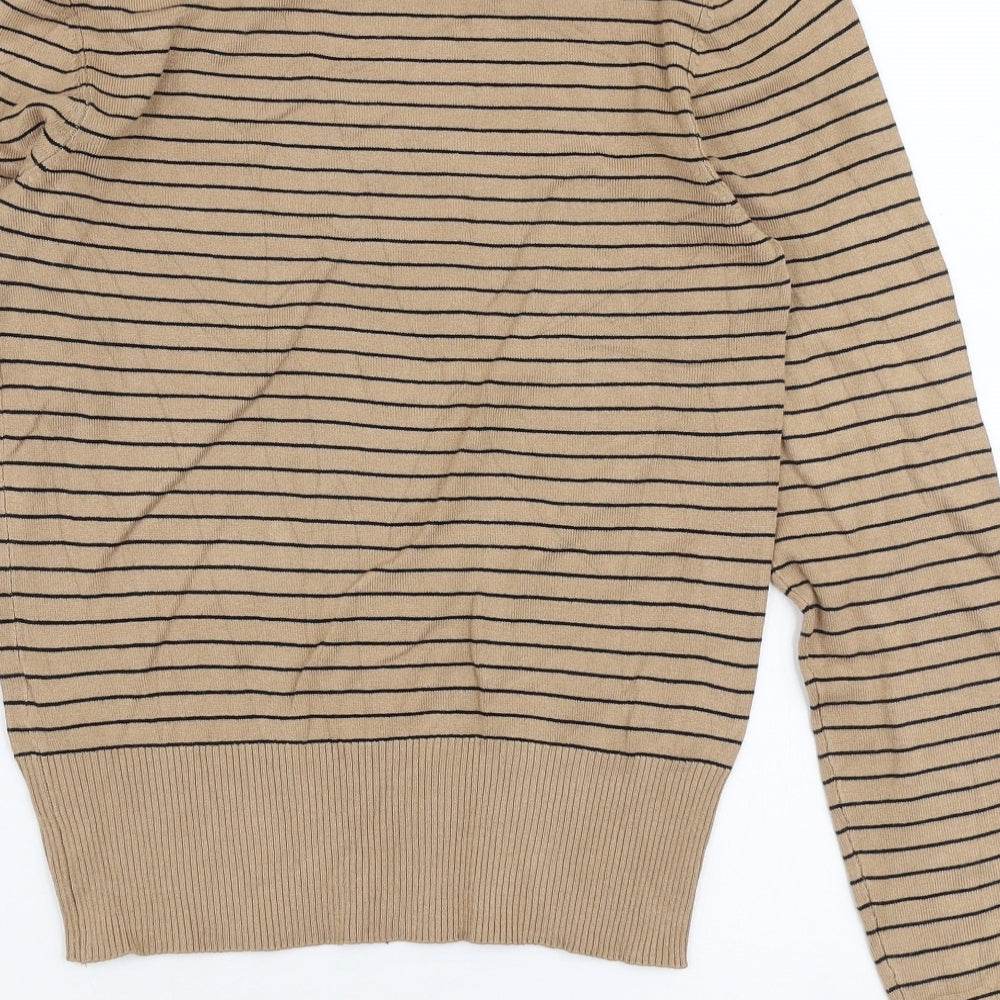 New Look Womens Beige Roll Neck Striped Viscose Pullover Jumper Size 8