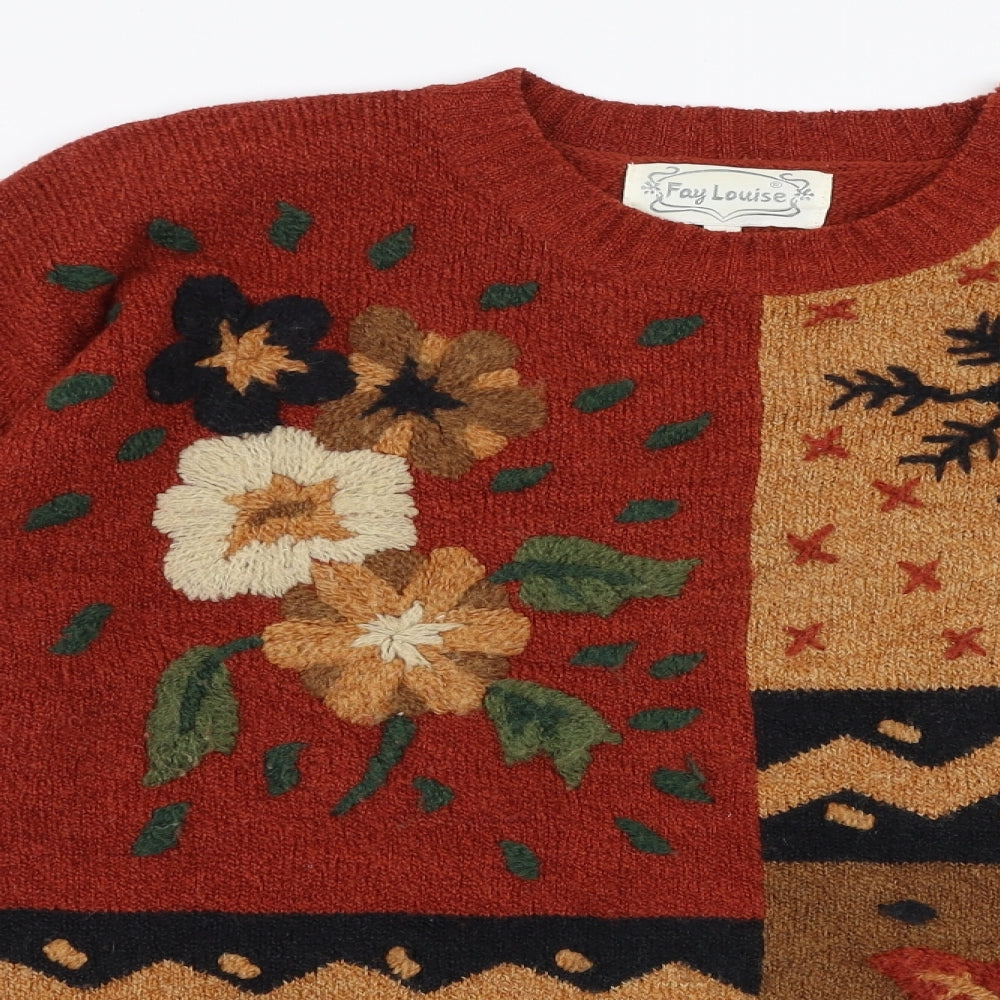 Fay Louise Womens Multicoloured Round Neck Floral Acrylic Pullover Jumper One Size