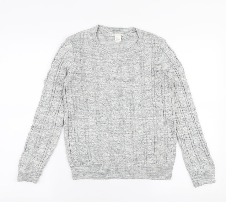 H&M Womens Grey Round Neck  Acrylic Pullover Jumper Size S