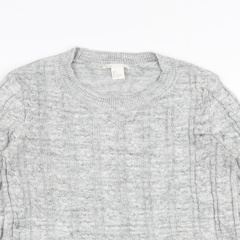 H&M Womens Grey Round Neck  Acrylic Pullover Jumper Size S