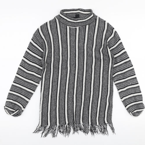 Topshop Womens Grey High Neck Striped Polyester Pullover Jumper Size 8