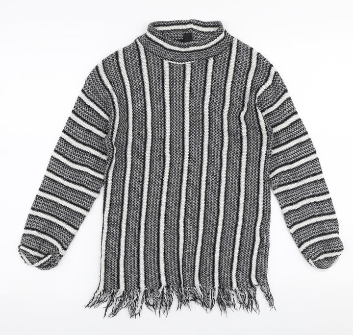 Topshop Womens Grey High Neck Striped Polyester Pullover Jumper Size 8