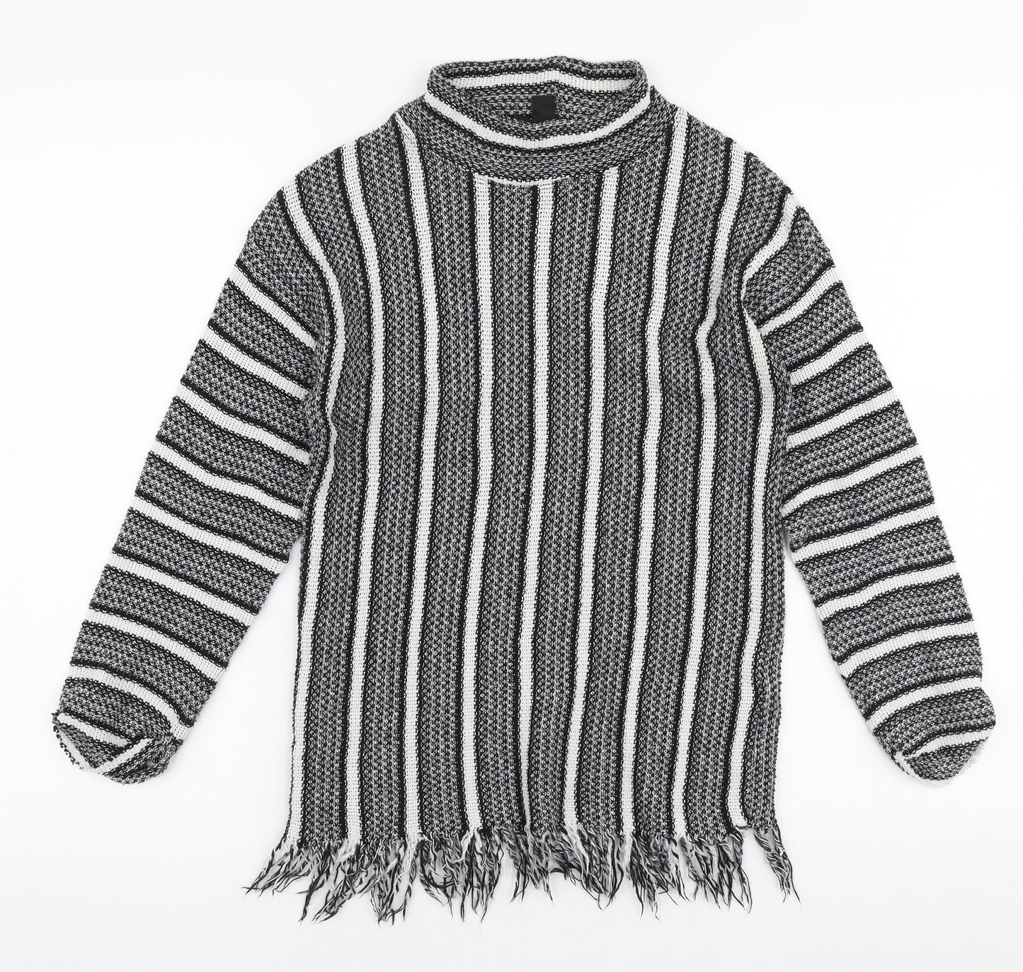 Topshop Womens Grey High Neck Striped Polyester Pullover Jumper Size 8