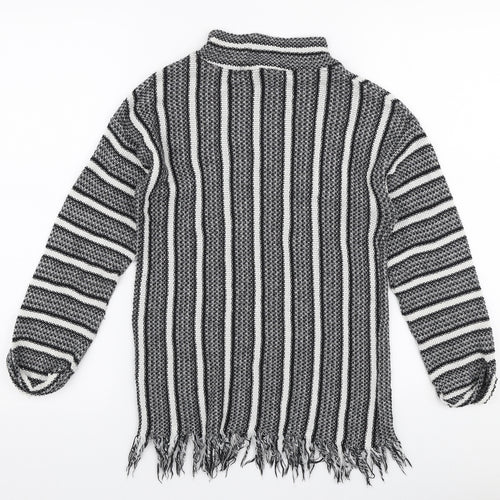 Topshop Womens Grey High Neck Striped Polyester Pullover Jumper Size 8