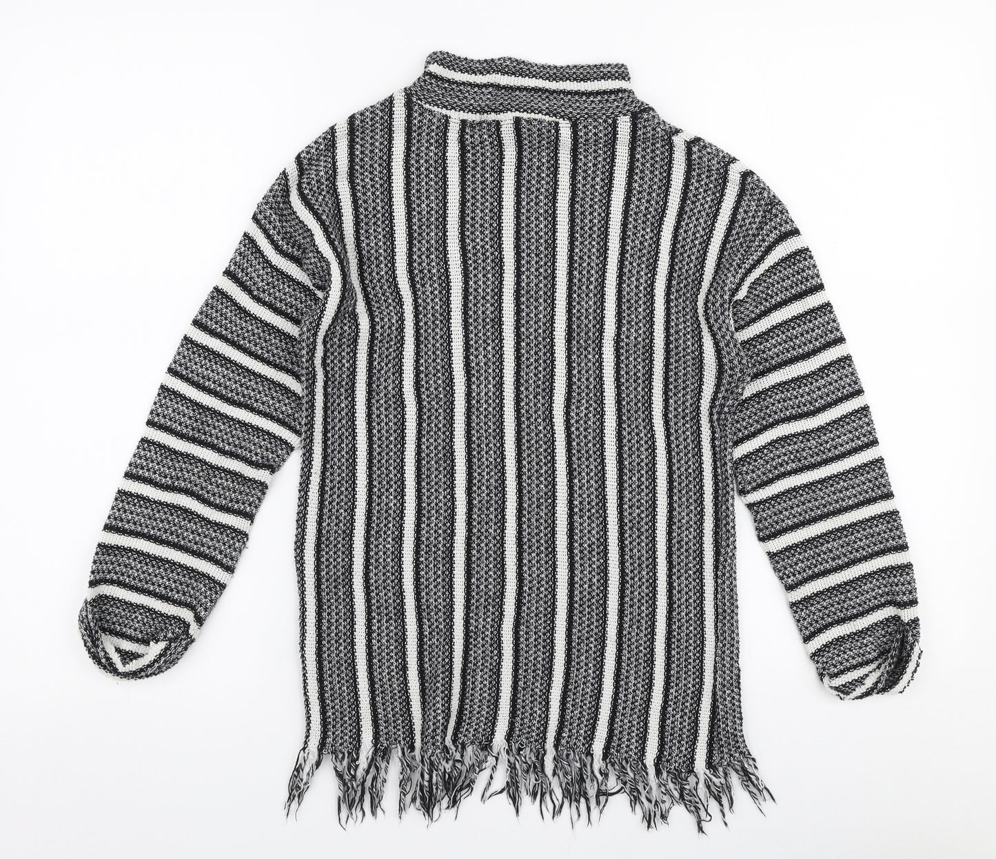 Topshop Womens Grey High Neck Striped Polyester Pullover Jumper Size 8