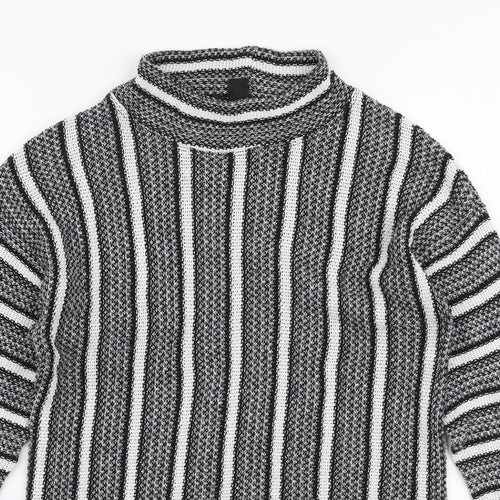 Topshop Womens Grey High Neck Striped Polyester Pullover Jumper Size 8