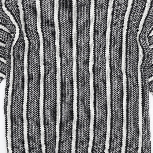 Topshop Womens Grey High Neck Striped Polyester Pullover Jumper Size 8