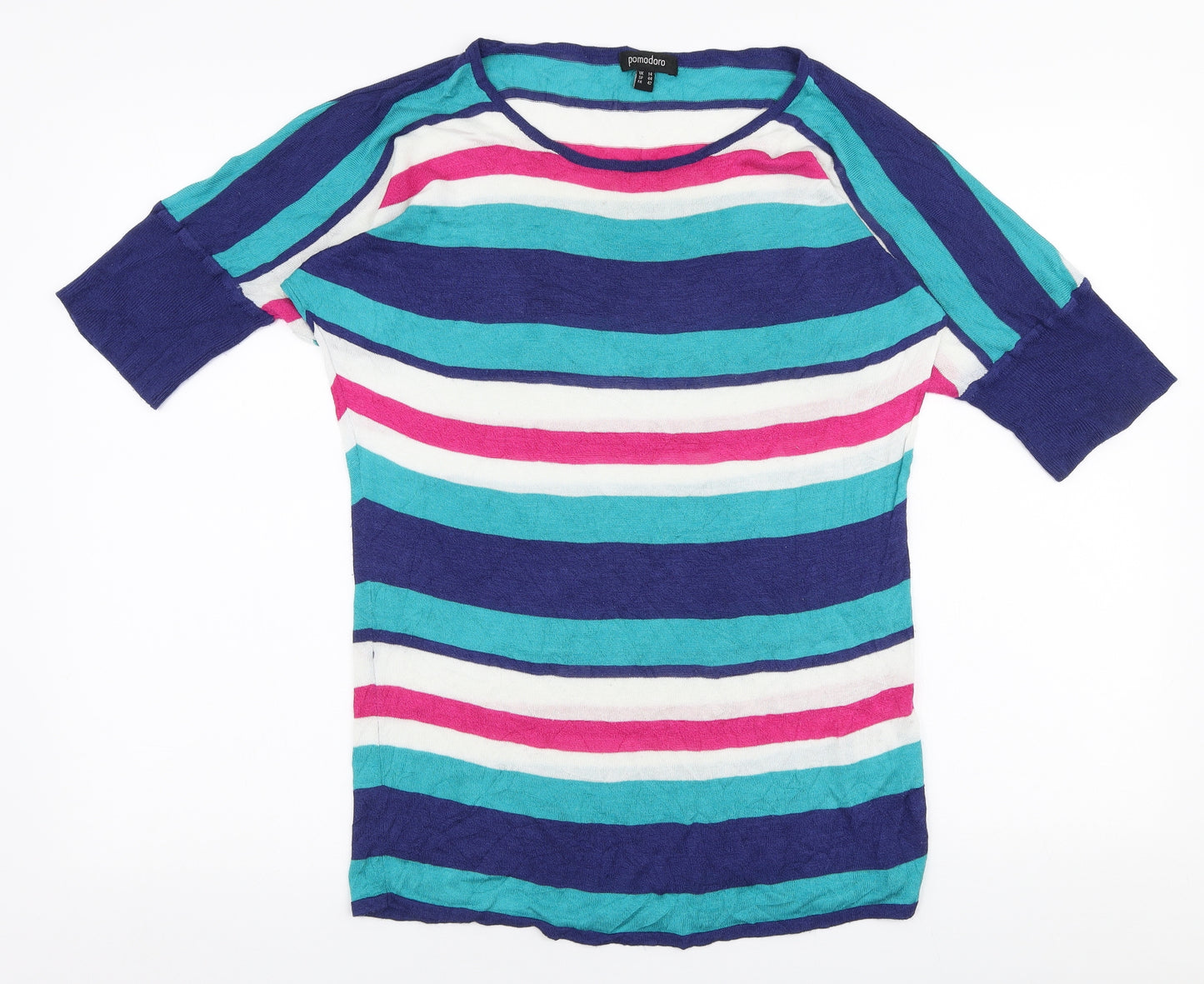 Pomodoro Womens Multicoloured Boat Neck Striped Viscose Pullover Jumper Size 14