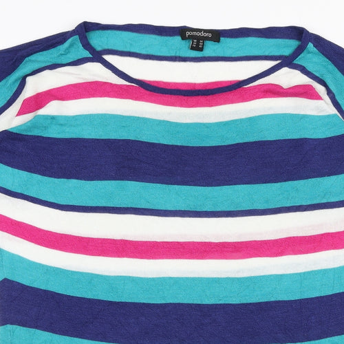 Pomodoro Womens Multicoloured Boat Neck Striped Viscose Pullover Jumper Size 14