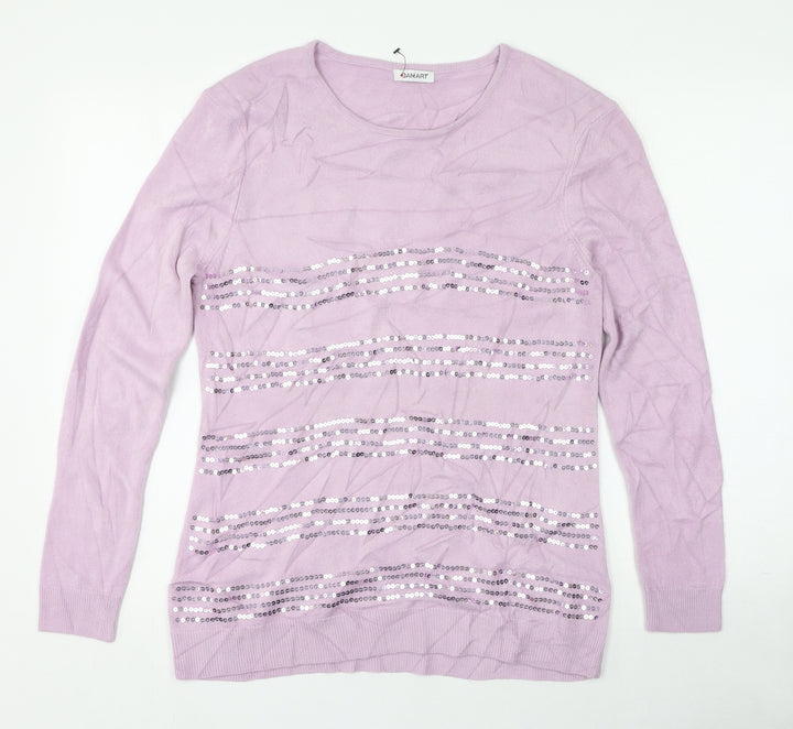 Damart Womens Purple Round Neck  Acrylic Pullover Jumper Size M