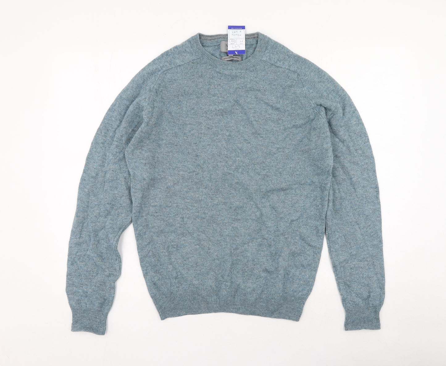 M&S Mens Blue Round Neck  Wool Pullover Jumper Size M
