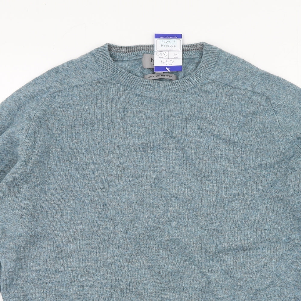 M&S Mens Blue Round Neck  Wool Pullover Jumper Size M
