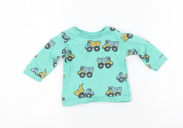 M&S Green Polyester Pullover Jumper Size 3-6 Months Pullover - Tractors