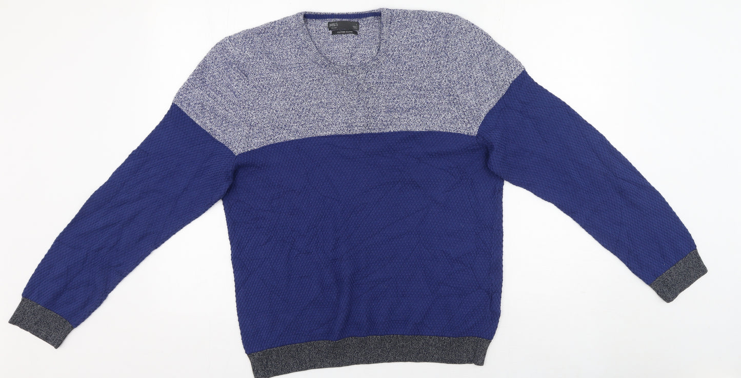 M&S Mens Blue Round Neck  Acrylic Pullover Jumper Size L