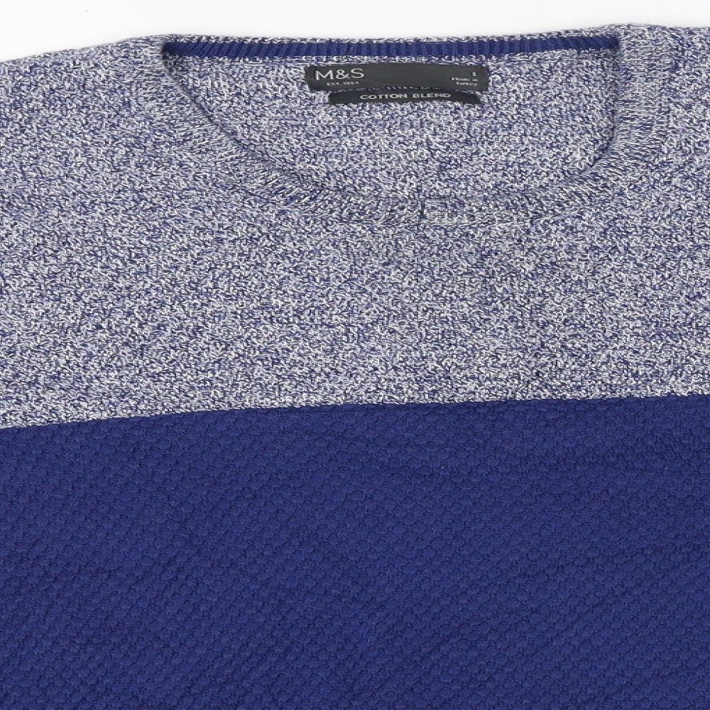 M&S Mens Blue Round Neck  Acrylic Pullover Jumper Size L