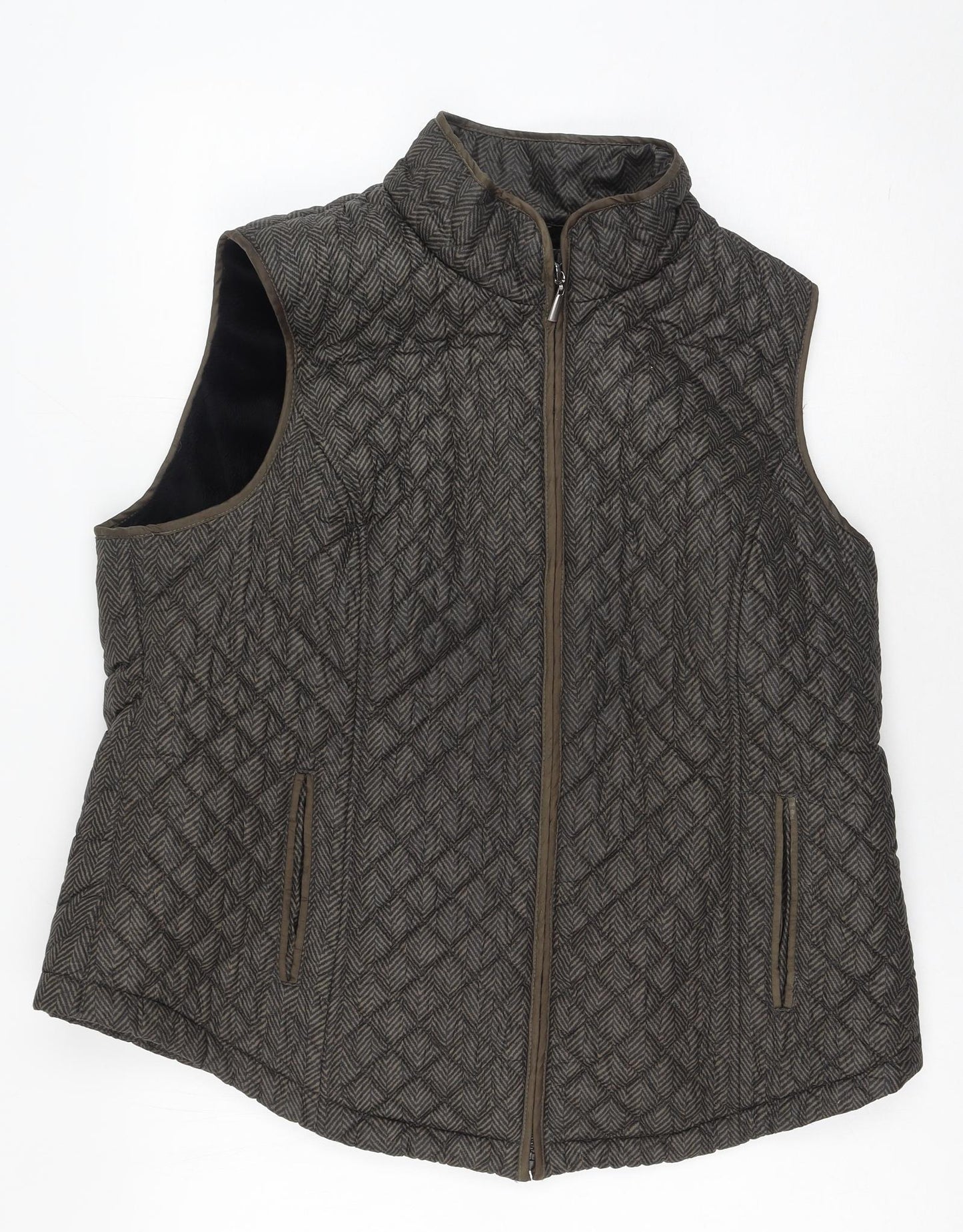 Marks and Spencer Womens Brown Geometric  Gilet Jacket Size 18  Zip