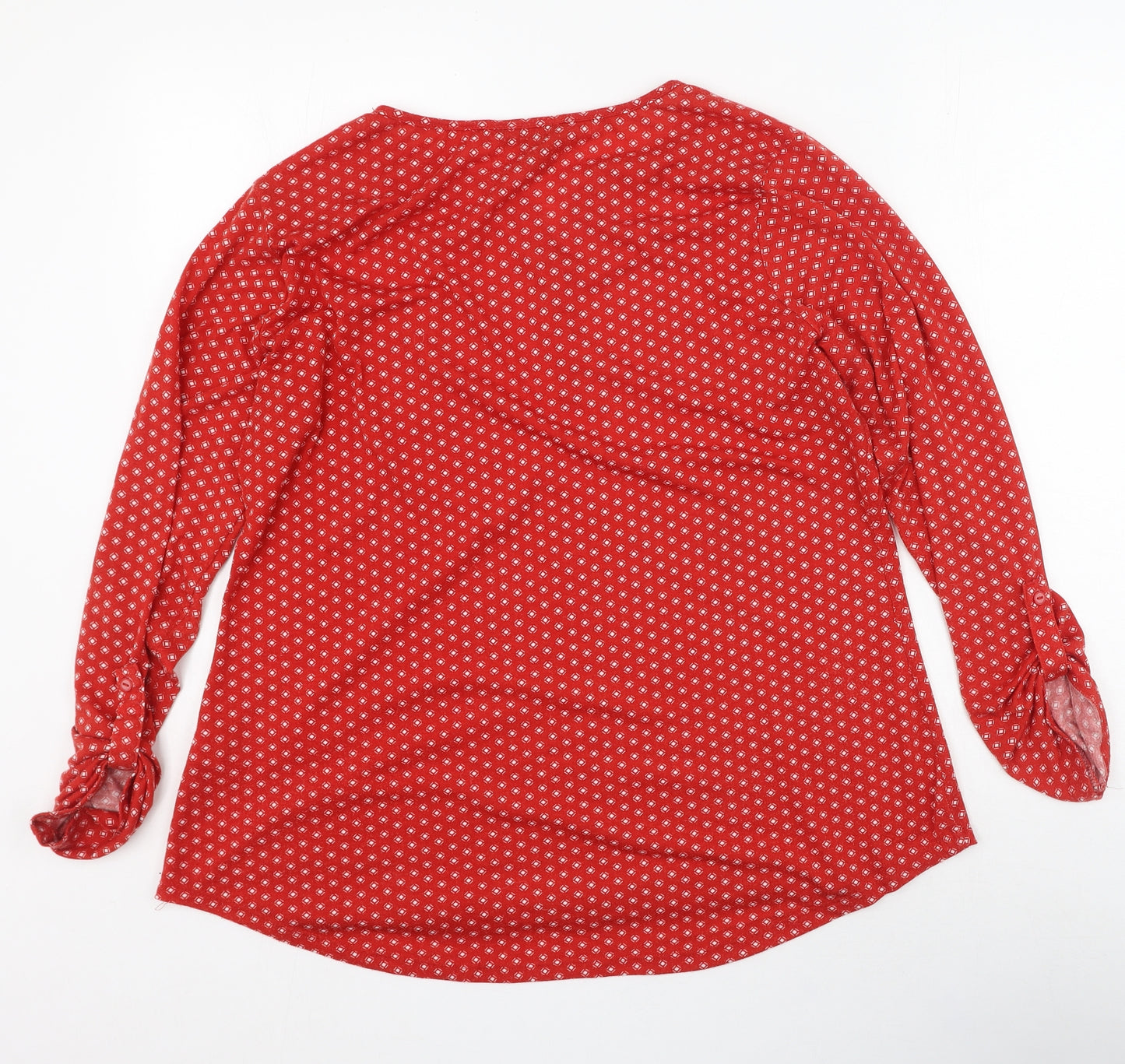 Primark Womens Red Geometric Polyester Basic Blouse Size L V-Neck