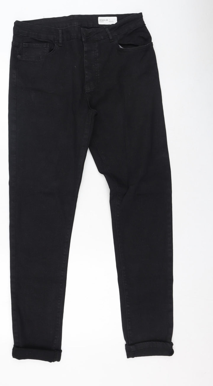 Denim & Co. Womens Black Cotton Trousers Size 34 in L30 in Regular Zip