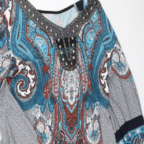 Boysen's Womens Multicoloured Geometric Viscose Bodycon  Size 18  Scoop Neck Pullover