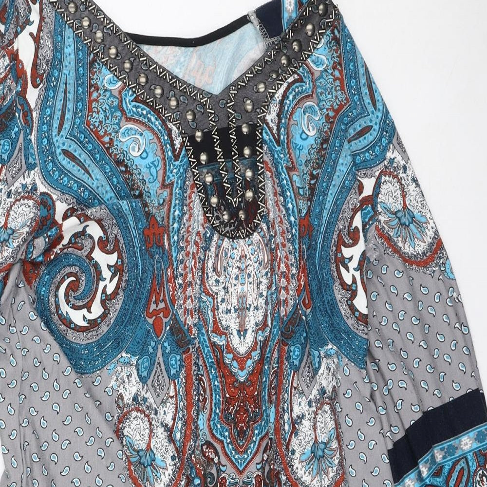 Boysen's Womens Multicoloured Geometric Viscose Bodycon  Size 18  Scoop Neck Pullover