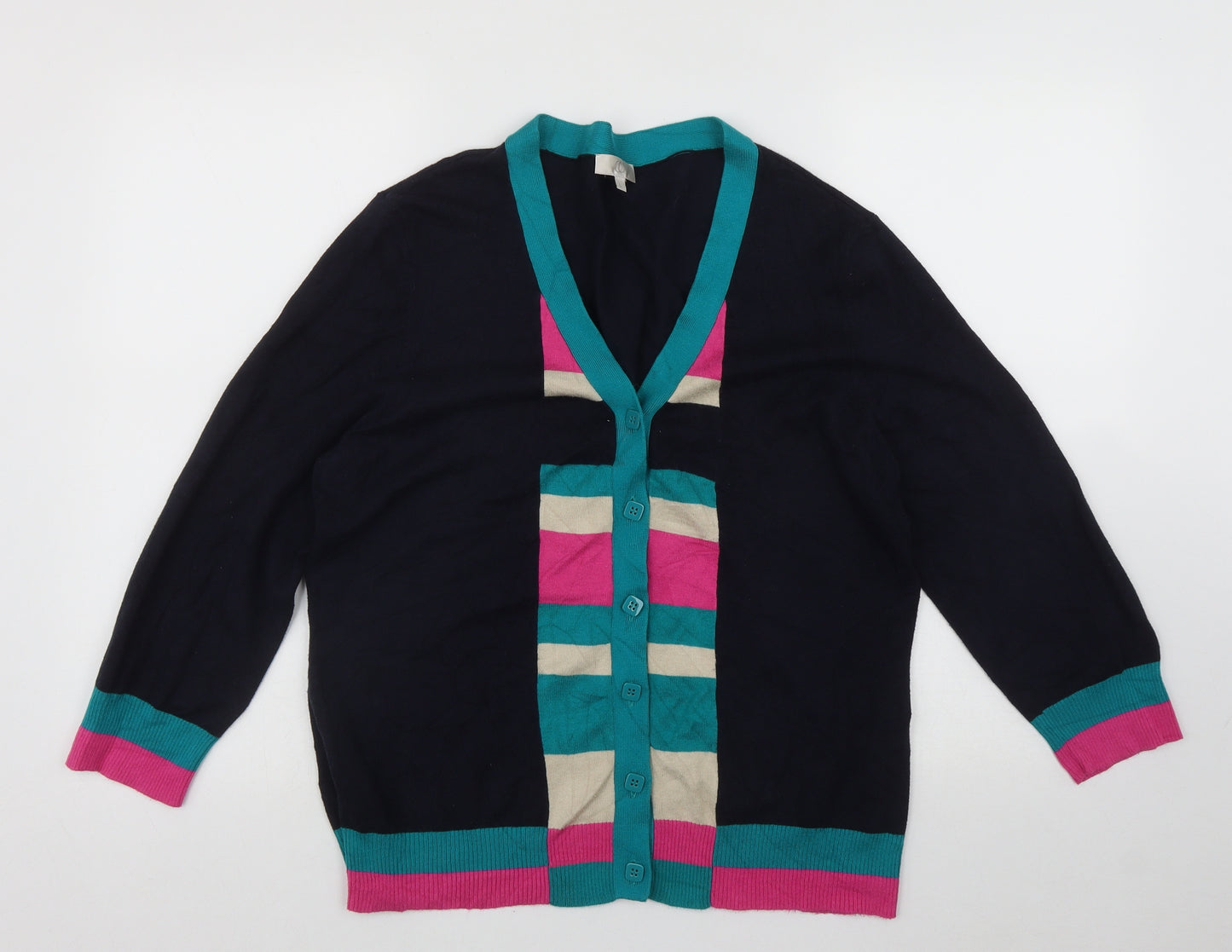 CC Womens Multicoloured V-Neck Geometric Viscose Cardigan Jumper Size L   - Button closure