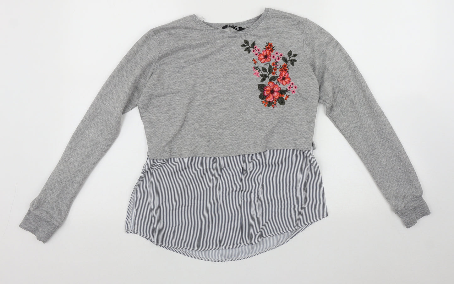 Select Womens Multicoloured Round Neck Floral Cotton Pullover Jumper Size 6   - 2 in 1 top