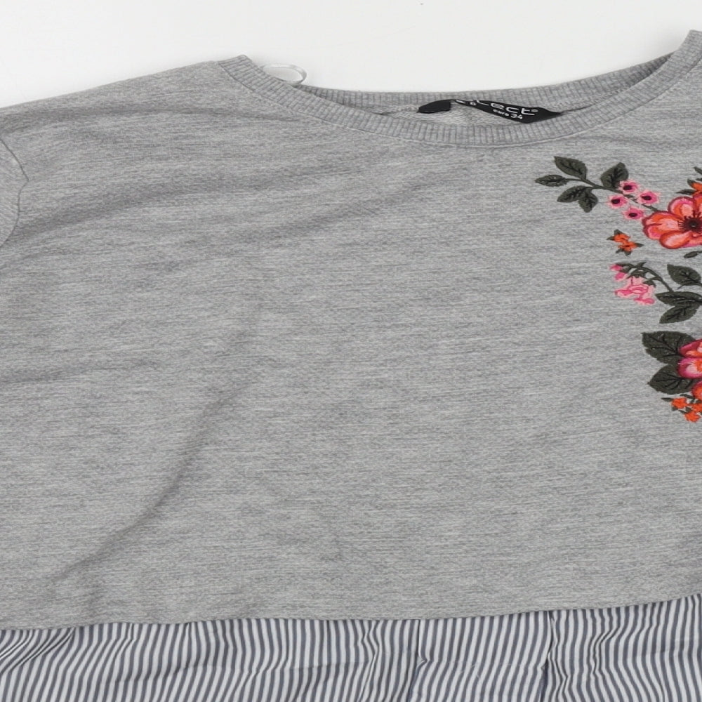 Select Womens Multicoloured Round Neck Floral Cotton Pullover Jumper Size 6   - 2 in 1 top