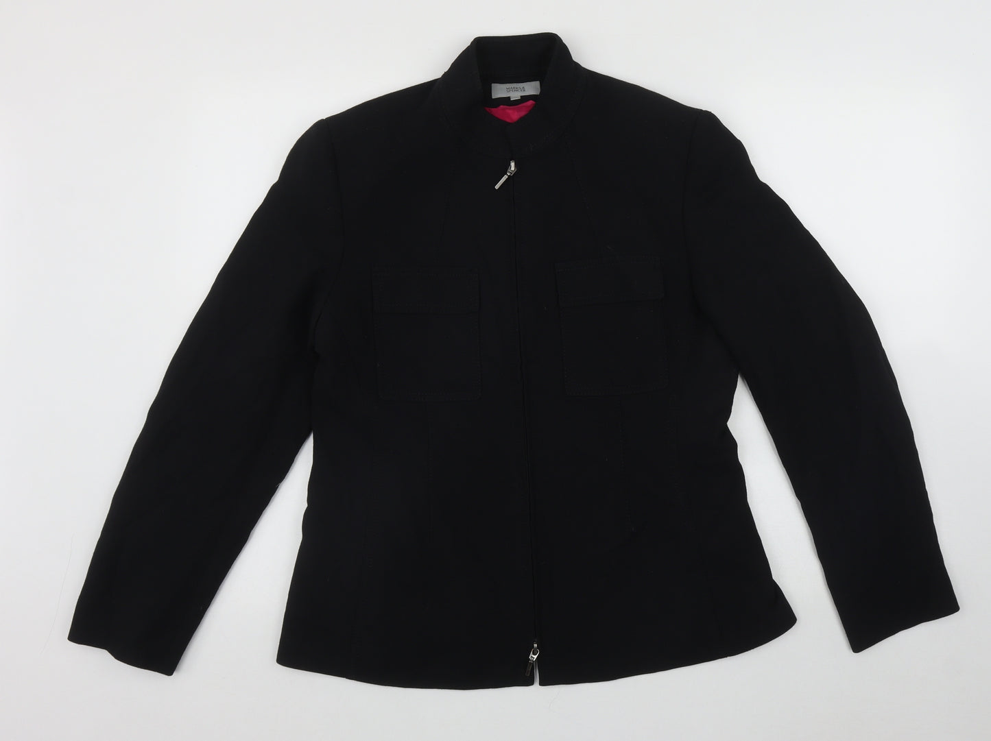 Marks and Spencer Womens Black   Jacket  Size 14  Zip - Pocket Detail Shoulder Pads