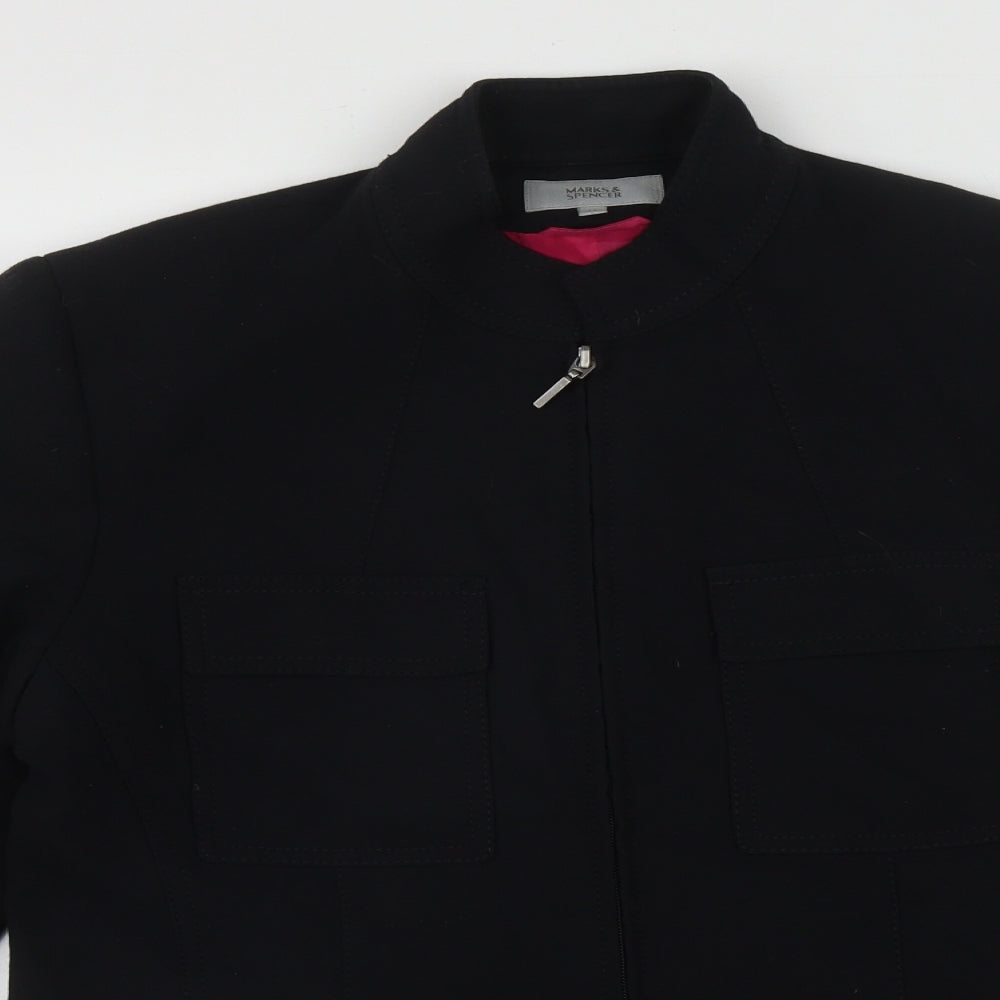 Marks and Spencer Womens Black   Jacket  Size 14  Zip - Pocket Detail Shoulder Pads