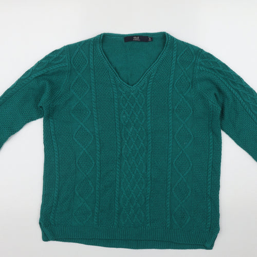 ISLE Womens Green V-Neck  Acrylic Pullover Jumper Size M