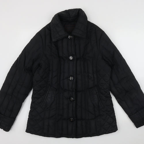 Per Una Womens Black   Quilted Coat Size M  Button - Fake pockets