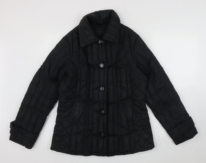 Per Una Womens Black   Quilted Coat Size M  Button - Fake pockets