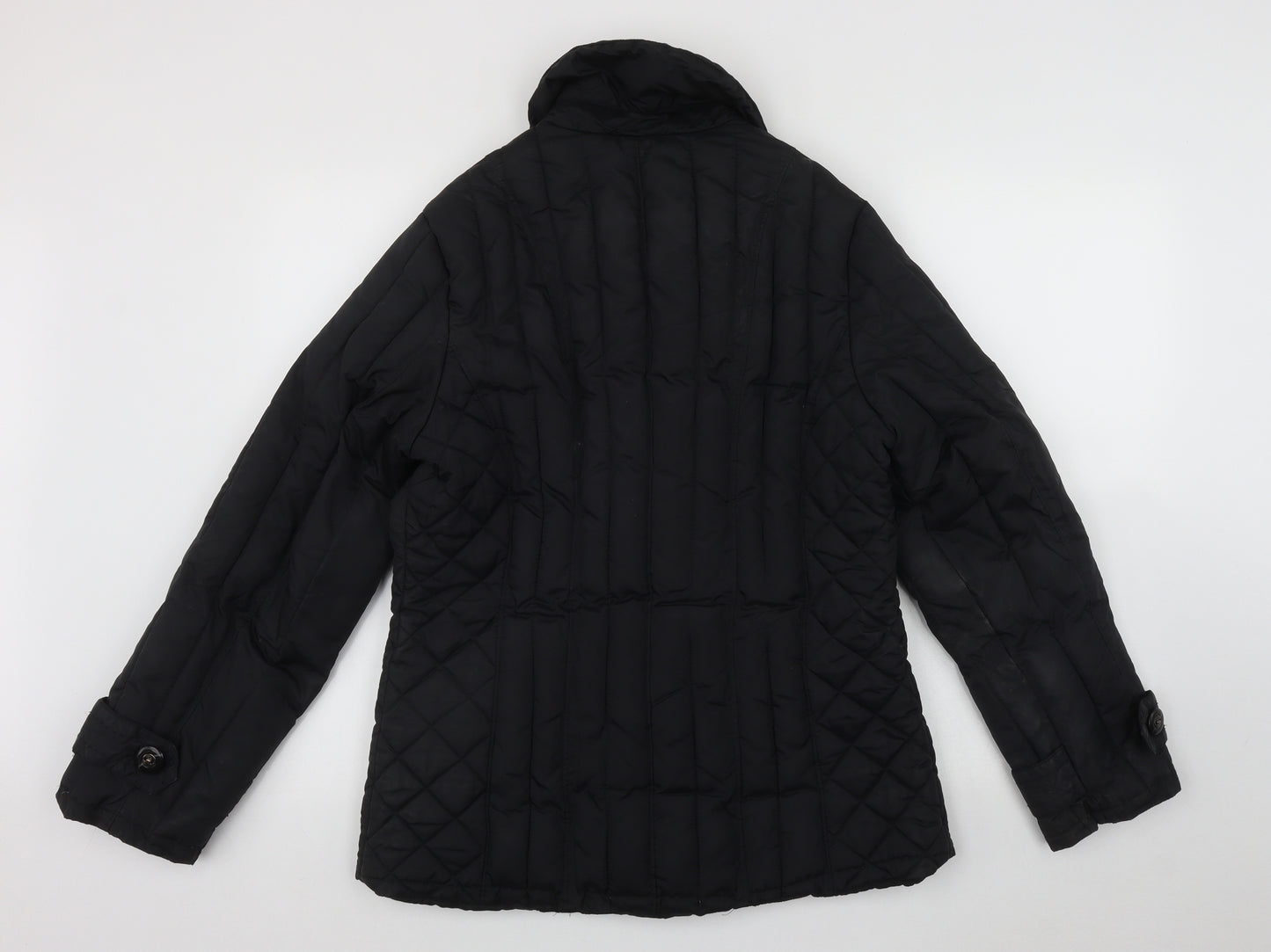 Per Una Womens Black   Quilted Coat Size M  Button - Fake pockets