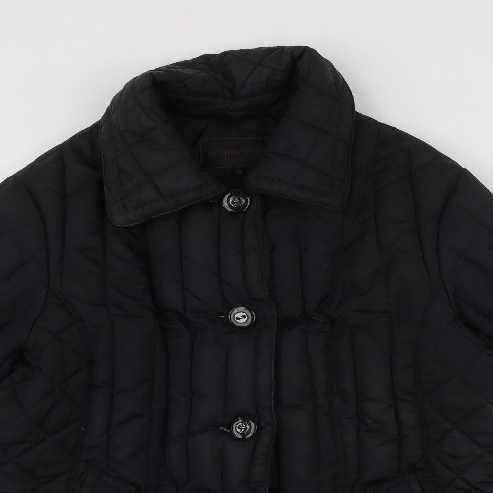 Per Una Womens Black   Quilted Coat Size M  Button - Fake pockets