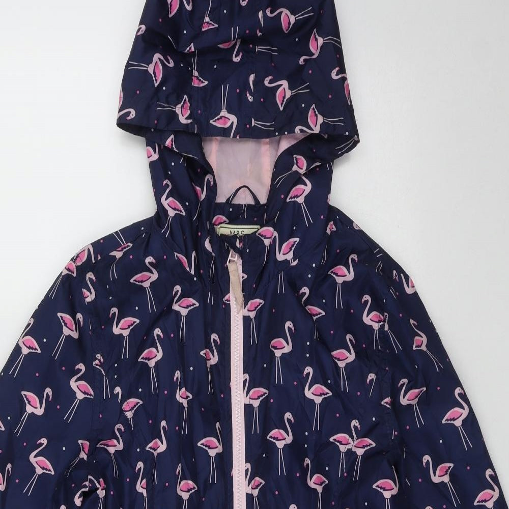 Marks and Spencer Girls Multicoloured Geometric  Anorak Coat Size 13-14 Years  Zip - Flamingo print