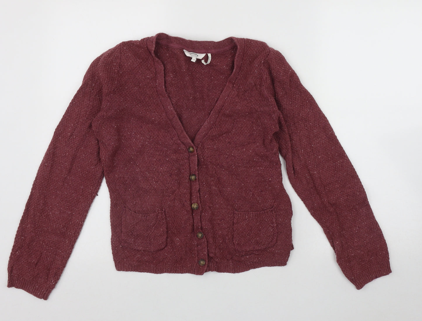 Fat Face Womens Red V-Neck  Cotton Cardigan Jumper Size 12   - Pocket Detail