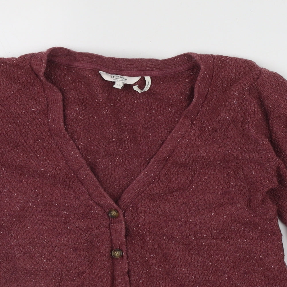 Fat Face Womens Red V-Neck  Cotton Cardigan Jumper Size 12   - Pocket Detail