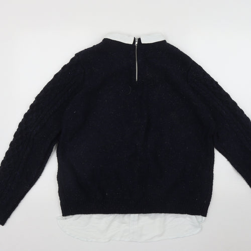 Primark Womens Blue Collared  Acrylic Pullover Jumper Size M   - 2 in 1 top Zip detail on back