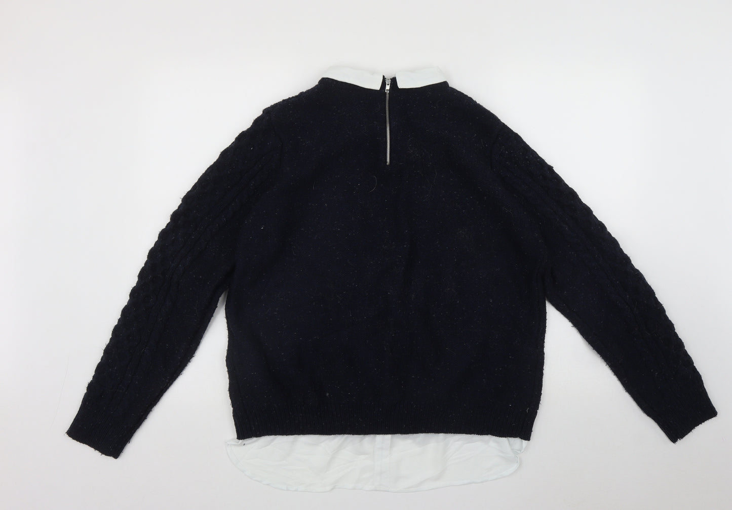 Primark Womens Blue Collared  Acrylic Pullover Jumper Size M   - 2 in 1 top Zip detail on back