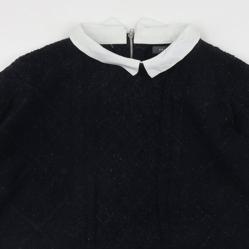 Primark Womens Blue Collared  Acrylic Pullover Jumper Size M   - 2 in 1 top Zip detail on back