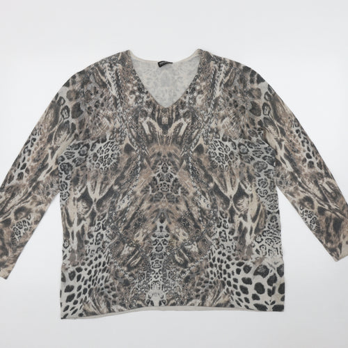 Gerry Weber Womens Multicoloured Animal Print Polyester Basic Blouse One Size V-Neck
