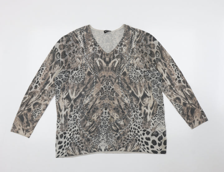 Gerry Weber Womens Multicoloured Animal Print Polyester Basic Blouse One Size V-Neck