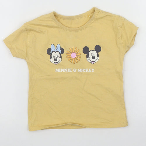 George Girls Yellow Floral Cotton Basic Dress Shirt Size 2 Years Round Neck  - Disney