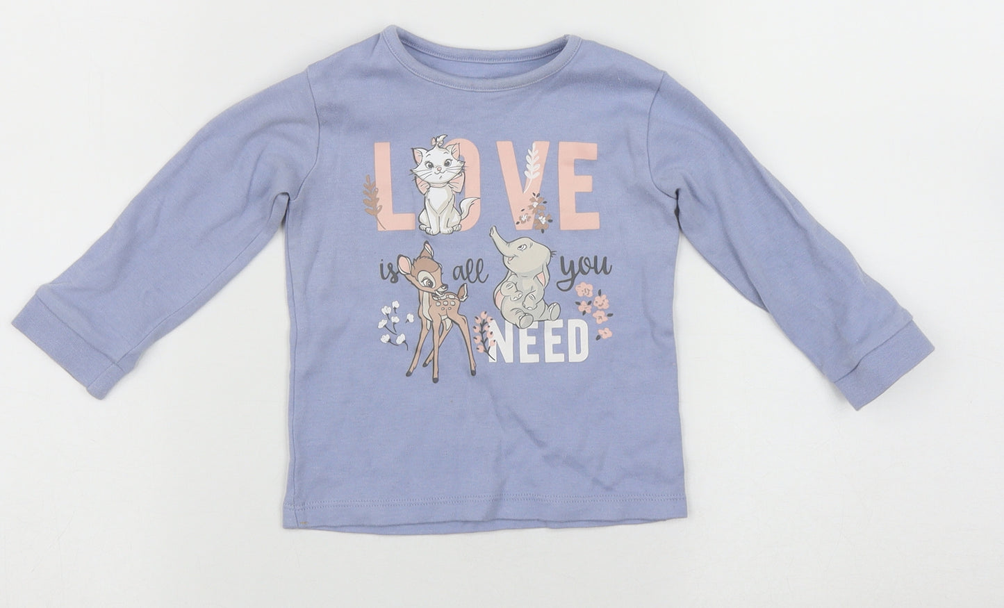 George Girls Blue Animal Print Cotton Basic Casual Size 9-12 Months Round Neck  - Disney Characters