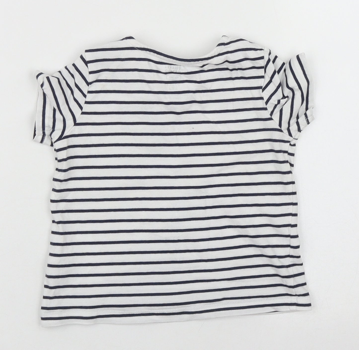 F&F Girls Ivory Striped Cotton Basic T-Shirt Size 12-18 Months Round Neck  - Strawberry Logo